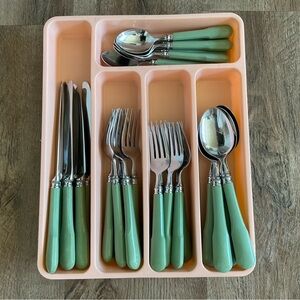 Mikasa Japan Stainless Flatware MIS23 Stainless & Green Handles 29 Pc Set **READ